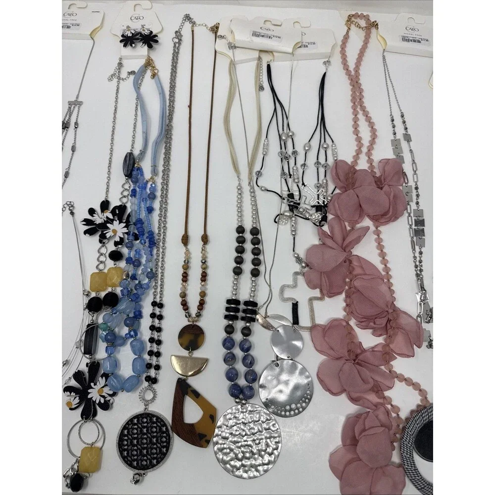 Lot Of 17 Jewelry Necklaces CATO Statement Spring Summer Costume Long Flower